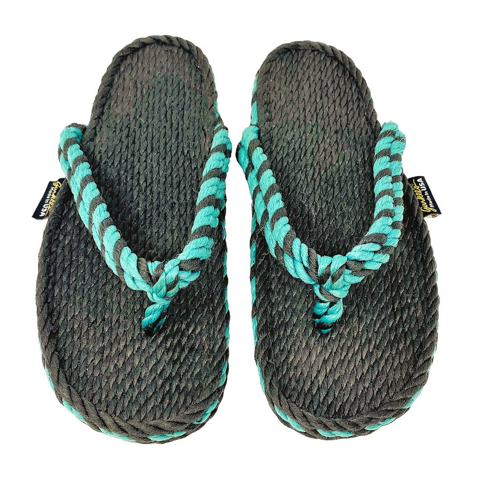 GURKEES Handmade Hemp Vegan Rope Flip Flop Summer Blue & Black Sandals